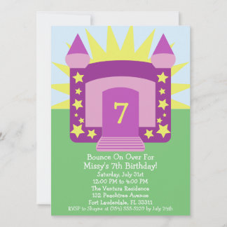 Violet Bounce On Over Bounce House Birthday Party Invitation