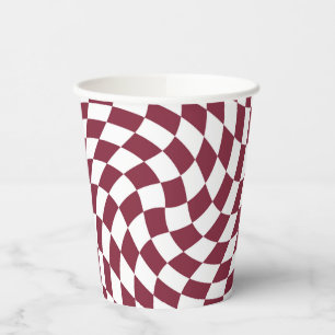 Violet Burgundy Wedding Collection Check Chequered Paper Cups