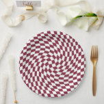 Violet Burgundy Wedding Collection Check Chequered Paper Plate<br><div class="desc">Modern bohemian dark burgundy red colour theme wedding party products. Evergreen retro trendy warped checks design,  warped chequered paper plates in beautiful elegant and chic dark burgundy red and white colour.</div>