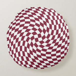 Violet Burgundy Wedding Collection Check Chequered Round Cushion