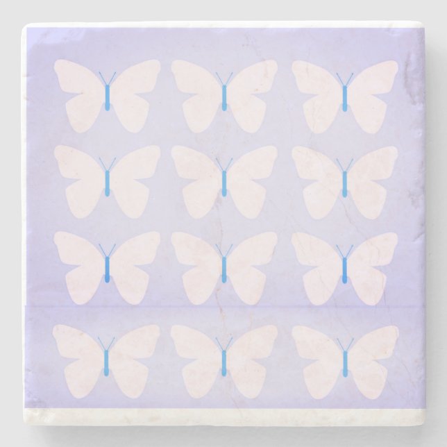 Violet Butterflies Marble Stone Coaster (Front)