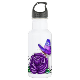 Violet Butterfly and Rose design 532 Ml Water Bottle