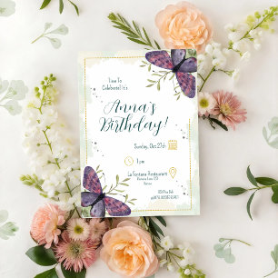 Violet Butterfly Watercolour Birthday Invitation