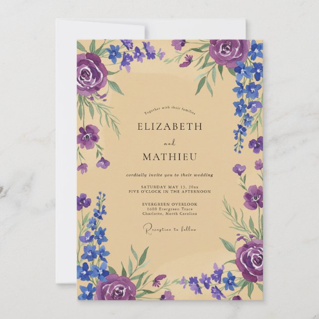 Violet Champagne Wisteria Wedding Invitation (Front)