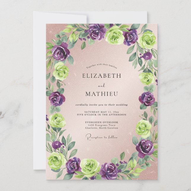 Violet Chartreuse Leaf Wedding Invitation (Front)