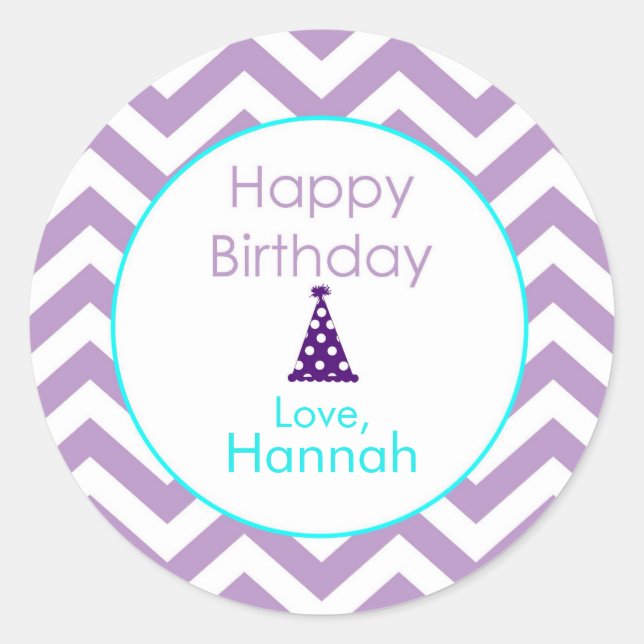 Violet Chevron Custom Happy Birthday Stickers (Front)