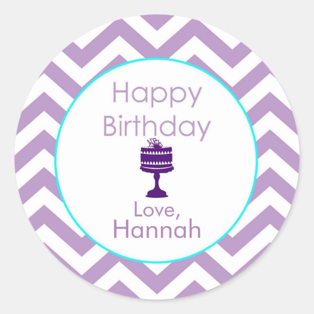 Violet Chevron Personalised Birthday Stickers (Front)