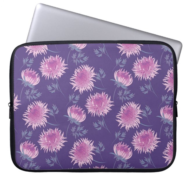 Violet Chrysanthemum Flower Vintage Pattern Laptop Sleeve (Front)