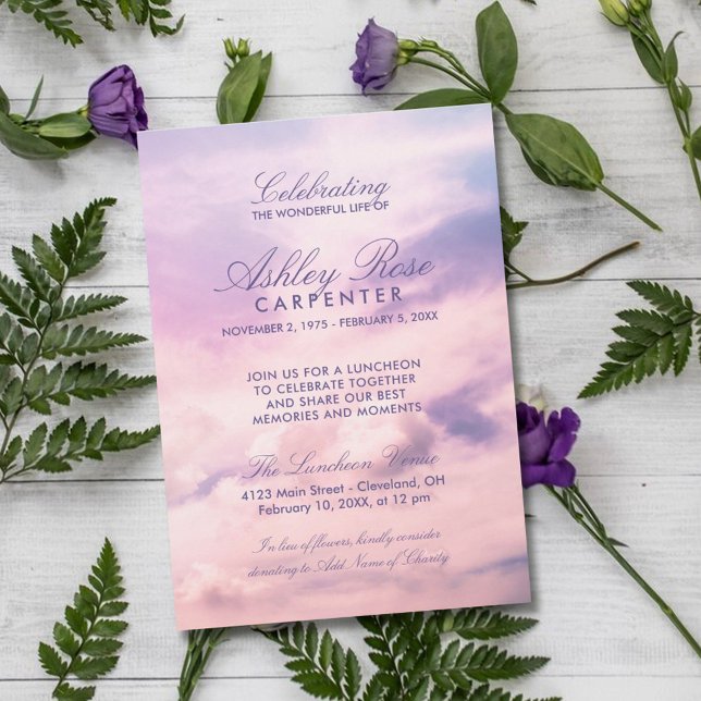 Violet Clouds Celebration of Life Memorial Invitation (Creator Uploaded)