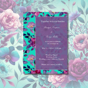 violet colourful wildflower greenery wedding invitation