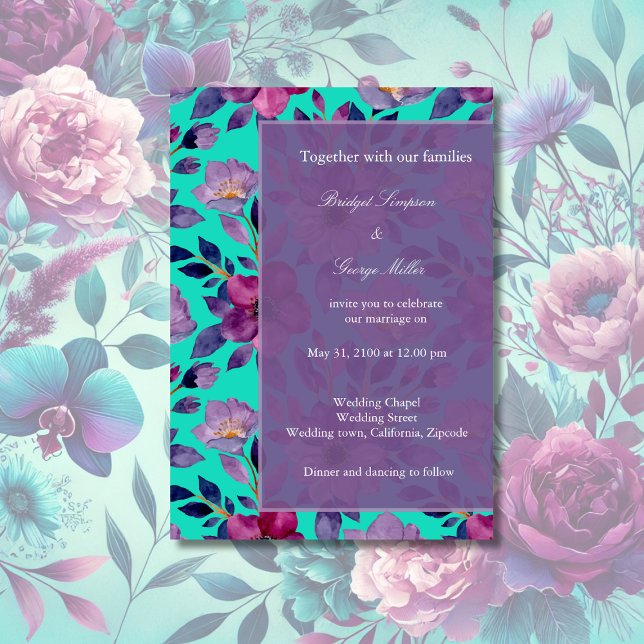 violet colourful wildflower greenery wedding invitation (Creator Uploaded)