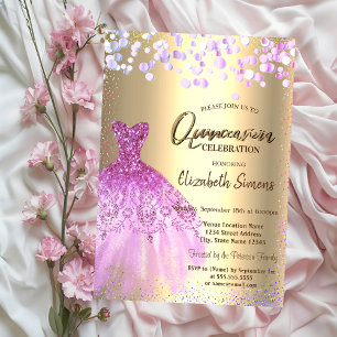 Violet Confetti Dots,Chic Dress Quinceañera  Invitation