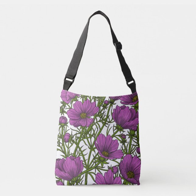 Violet cosmos flowers crossbody bag (Front)
