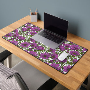 Violet cosmos flowers desk mat