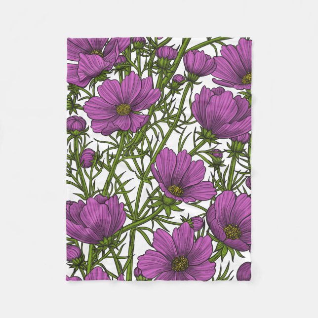 Violet cosmos flowers fleece blanket (Front)
