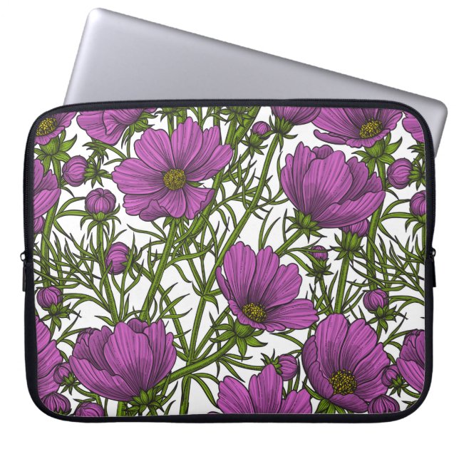 Violet cosmos flowers laptop sleeve (Front)