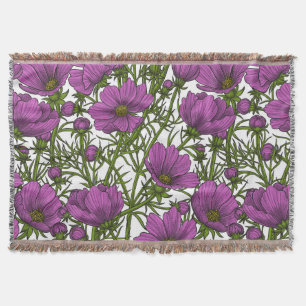 Violet cosmos flowers throw blanket