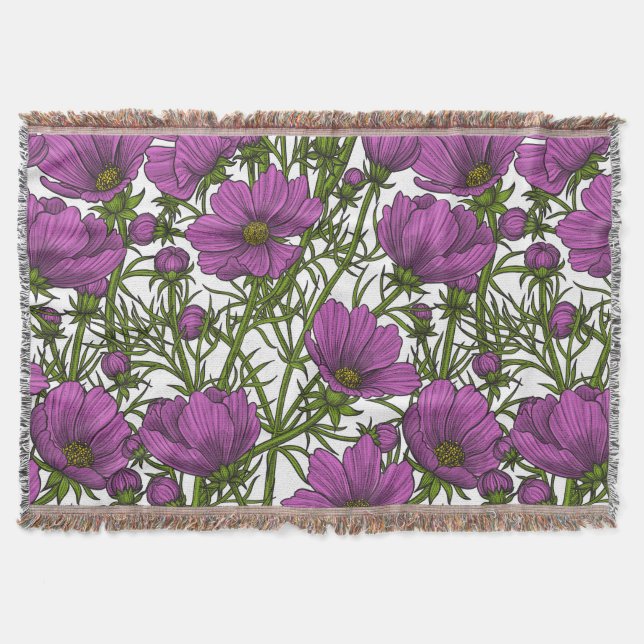 Violet cosmos flowers throw blanket (Front)
