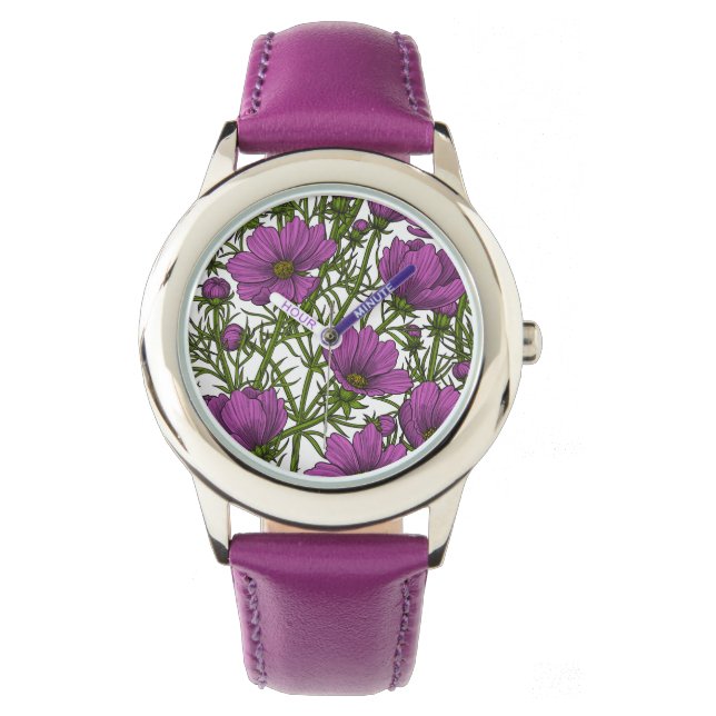 Violet cosmos flowers watch (Front)