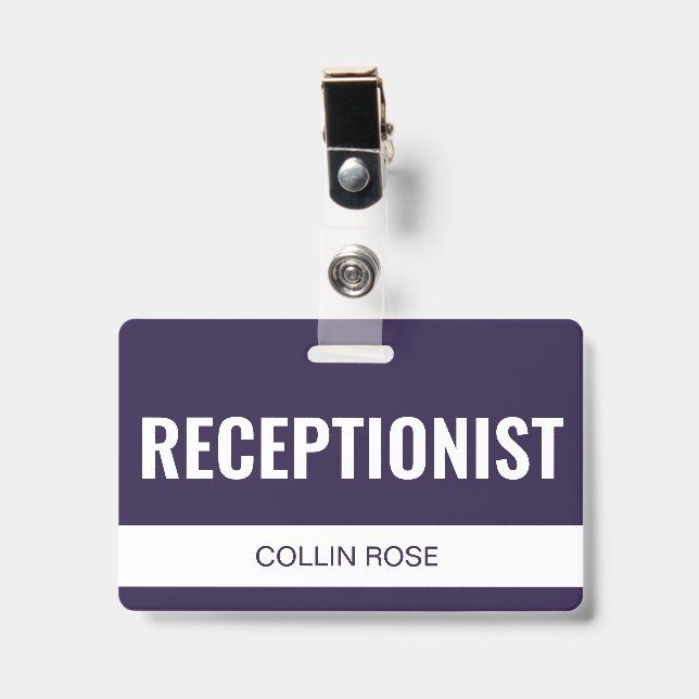 Violet Custom Hotel Receptionist Employee ID Badge (Front with Clip)