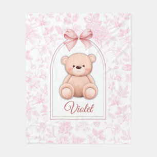 Violet   Custom Pink Teddy Bear Nursery Design  Fleece Blanket