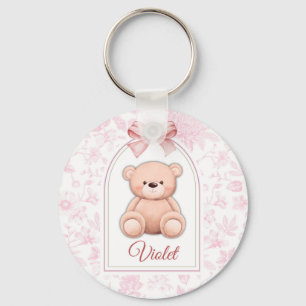 Violet   Custom Pink Teddy Bear Nursery Design  Key Ring