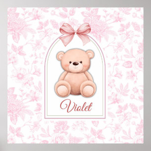 Violet Custom Pink Teddy Bear Nursery Design Poster