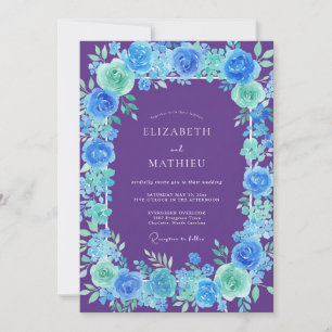 Violet Cyan Peony Wedding Invitation