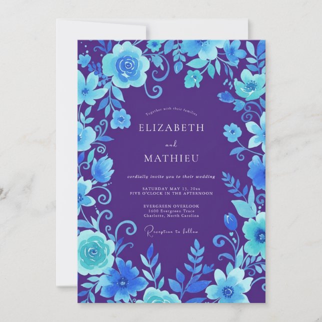 Violet Cyan Vine Wedding Invitation (Front)