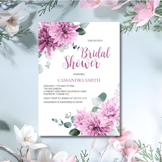 Violet Dahlia Eucalyptus Greenery Bridal Shower  Invitation (Creator Uploaded)