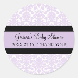 Violet Damask Baby Shower Favour Stickers