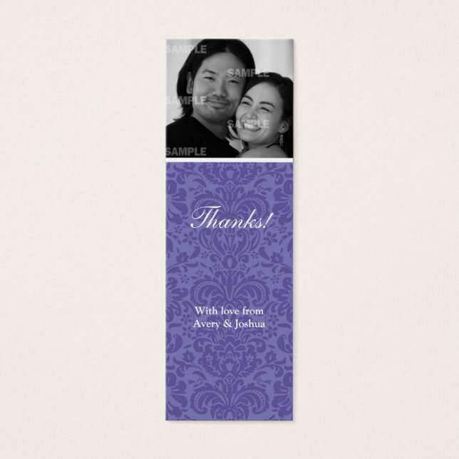 Violet Damask Skinny Favour Tag (Front)
