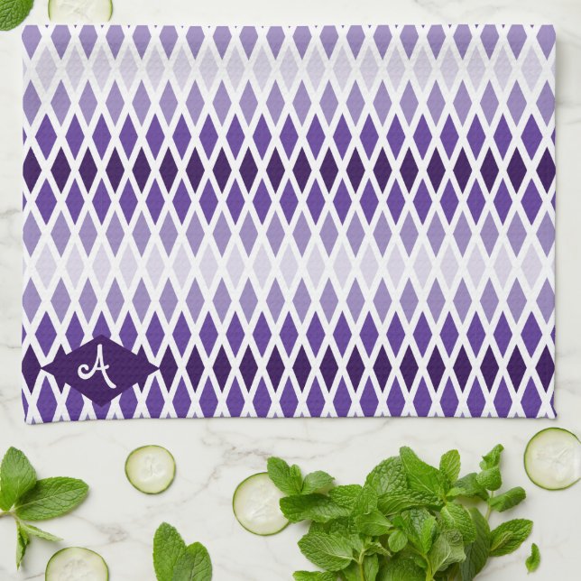 Violet Diamond Ombre Monogram Tea Towel (Folded)
