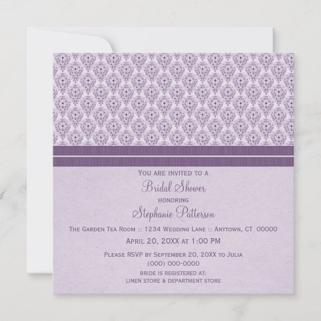 Violet Dramatic Damask Bridal Shower Invite (Front)