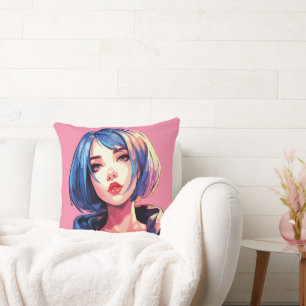 Violet Dream: Anime Girl in Stylish Attire Cushion