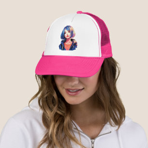 Violet Dream: Anime Girl in Stylish Attire Trucker Hat
