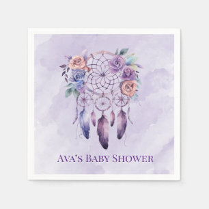 Violet Dreamcatcher and Flowers Girl Baby Shower Napkin