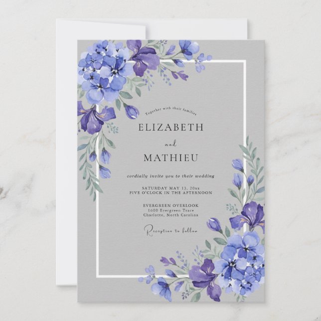 Violet Elegant Watercolor Wedding Invitation (Front)