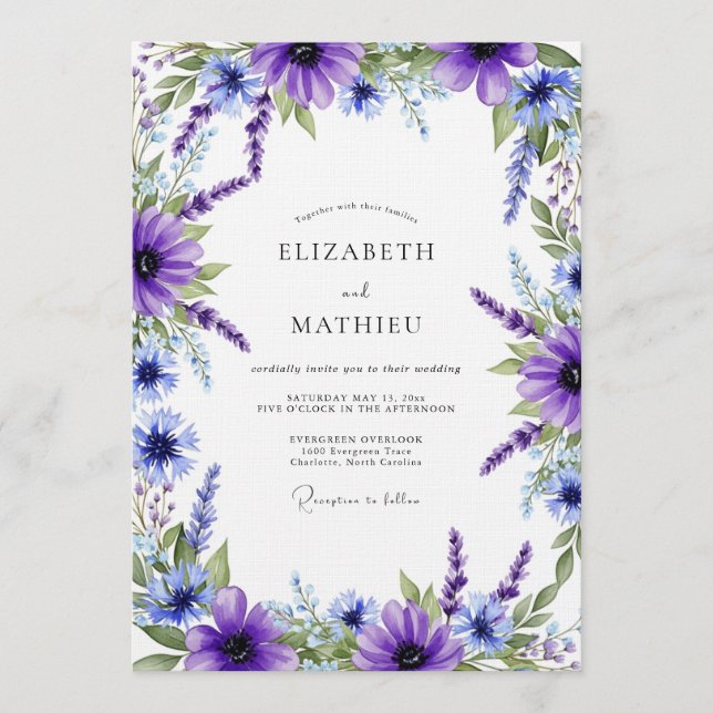 Violet Ethereal Floral Wedding Invitation (Front)