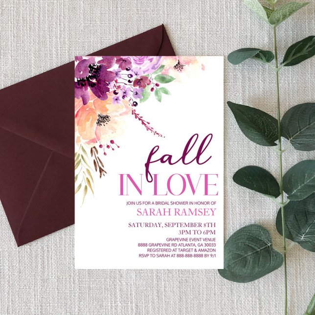 Violet Fall In Love Floral Flowers Bridal Shower Invitation (Creator Uploaded)