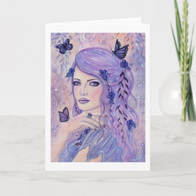 Violet fantasy woman greeting card by Renee Lavoie (Front)