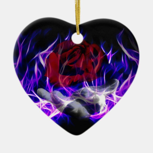 Violet flame rose and Gods hand Ceramic Tree Decoration (Front)