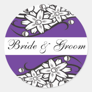 Violet Floral bride & Groom Wedding Envelope Seals