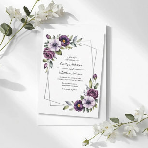 Violet Floral Frame Wedding Invitation