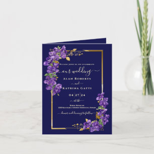 Violet Floral Gold Frame Elegant Folded Invitation
