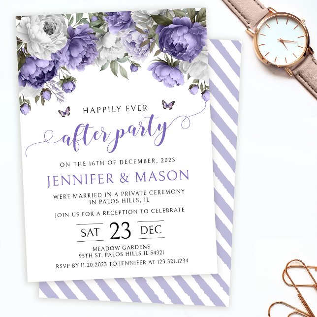 Violet floral happily ever after party invitation (Creator Uploaded)