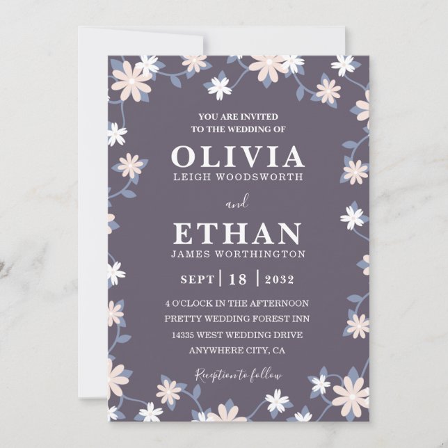 Violet Floral Minimalist Wildflower Graphic Invitation (Front)