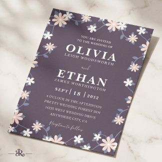 Violet Floral Minimalist Wildflower Graphic Invitation