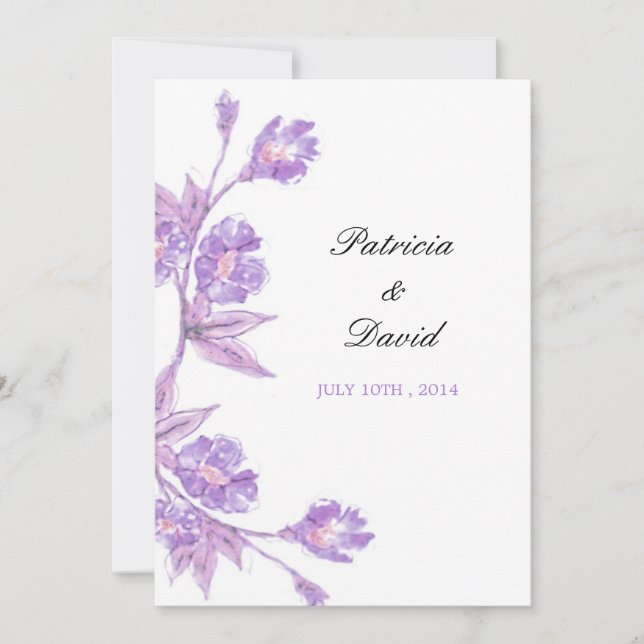 Violet Floral Watercolor Wedding Invitation (Front)
