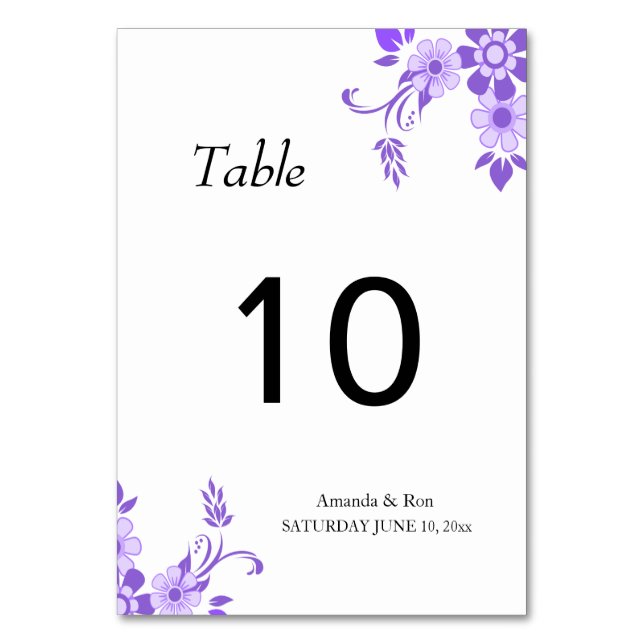 Violet floral Wedding Table Number (Front)